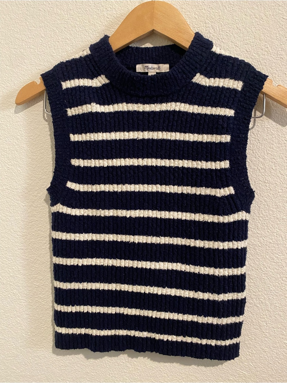 Madewell Navy and Cream Striped Crewneck Sweater
